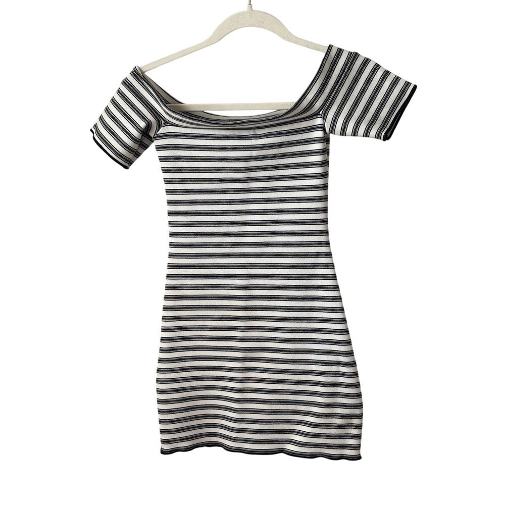 ZARA Striped Mini Dress Women Size S Bodycon Off Shoulder Knit Dress - Picture 2 of 6